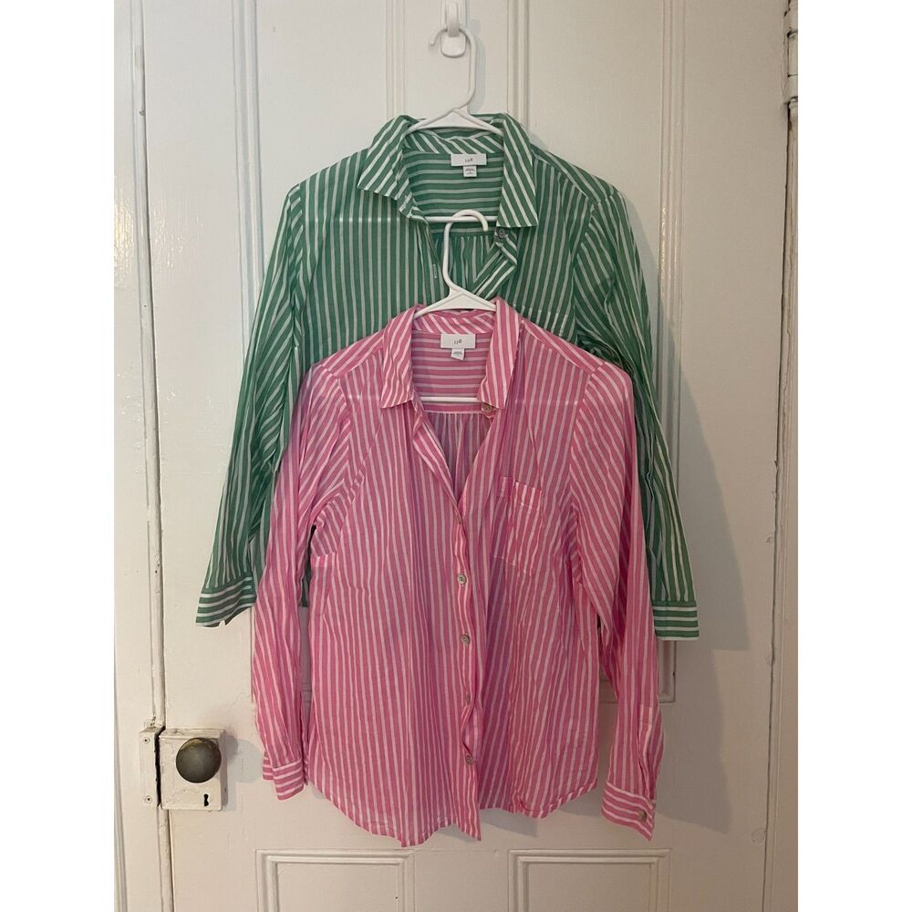 J.Jill Striped Button-Down Shirts Bundle of 2, Pink & Green, Size S Petite